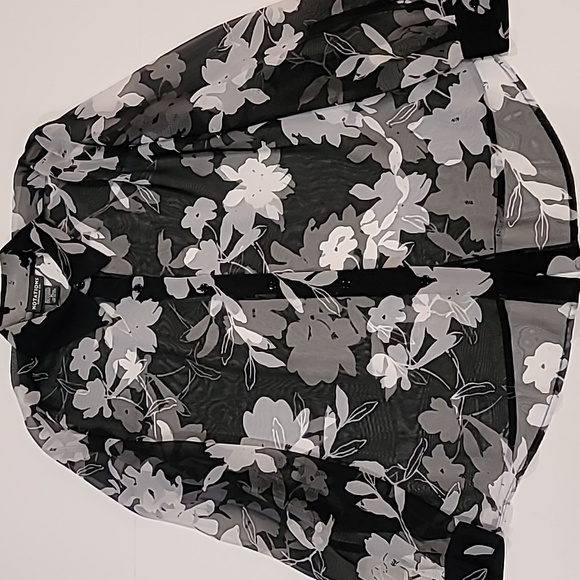 Notations Sheer Floral Pattern Blouse Black White XL - Picture 5 of 12